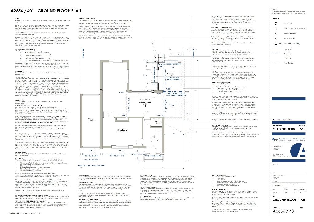 Architectural ground floor plan drawing with title block